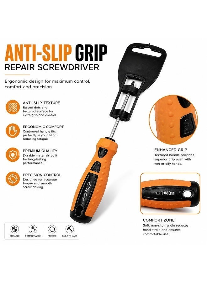 PH0 x 80mm Phillips Screwdriver, Long Shaft Cross Head Screwdriver With Orange Black Anti-Slip Comfort Grip Handle For DIY, Electronics, Furniture & Home Repair - Image 5