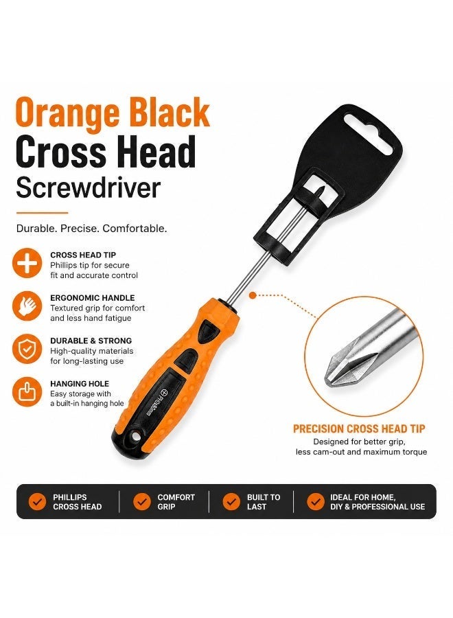 PH0 x 80mm Phillips Screwdriver, Long Shaft Cross Head Screwdriver With Orange Black Anti-Slip Comfort Grip Handle For DIY, Electronics, Furniture & Home Repair - Image 4