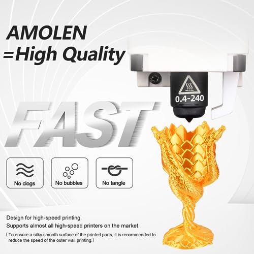 AMOLEN خيوط طباعة ثلاثية الأبعاد من AMOLEN PLA خيوط PLA 1.75 مم حزمة خيوط حريرية، ذهبية، فضية، برونزية، نحاسية حمراء، حزمة خيوط الطباعة ثلاثية الأبعاد، 200 جرام × 4 بكرة - Image 4