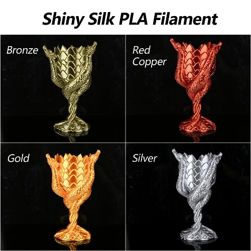 AMOLEN خيوط طباعة ثلاثية الأبعاد من AMOLEN PLA خيوط PLA 1.75 مم حزمة خيوط حريرية، ذهبية، فضية، برونزية، نحاسية حمراء، حزمة خيوط الطباعة ثلاثية الأبعاد، 200 جرام × 4 بكرة - Image 2