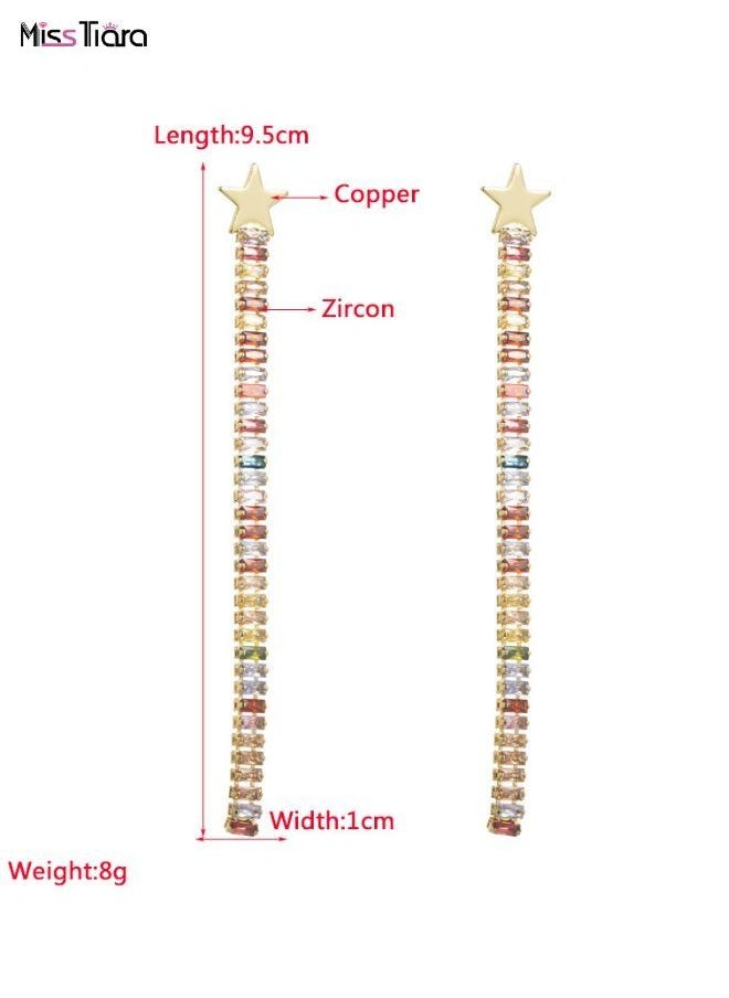 MissTiara - Gold plated Copper inlaid color zirconium long earrings for women and girls - Image 1