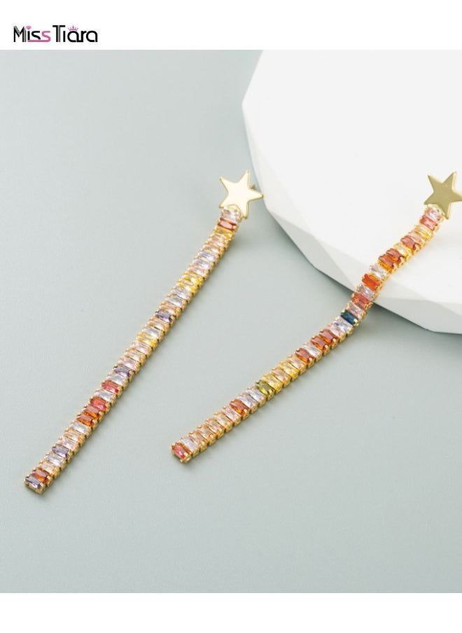 MissTiara - Gold plated Copper inlaid color zirconium long earrings for women and girls - Image 1