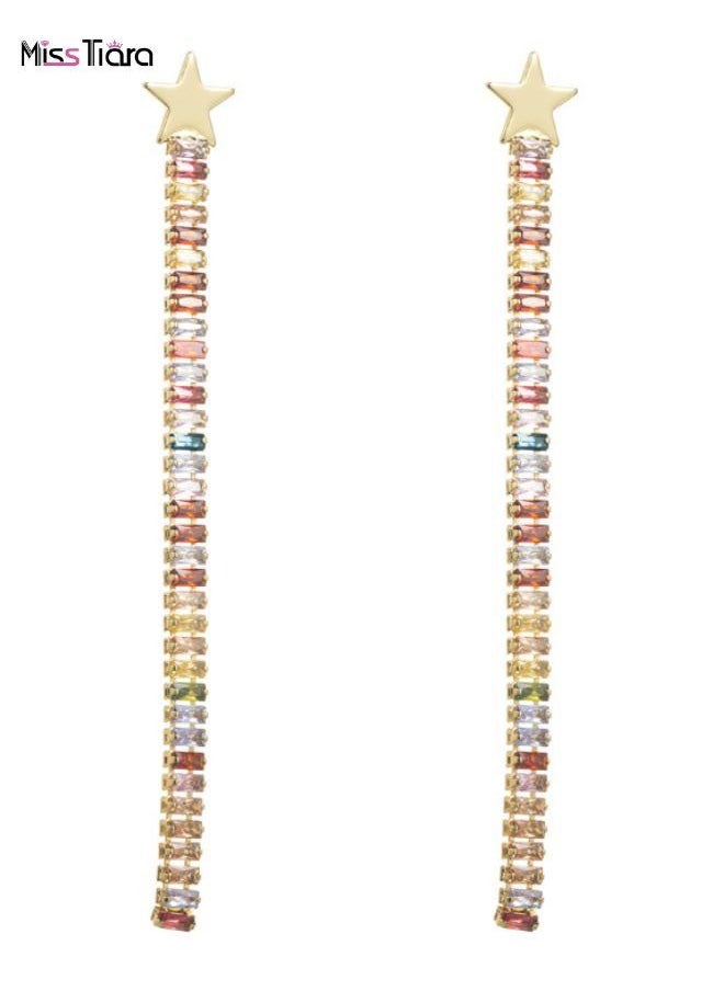 MissTiara - Gold plated Copper inlaid color zirconium long earrings for women and girls - Image 1