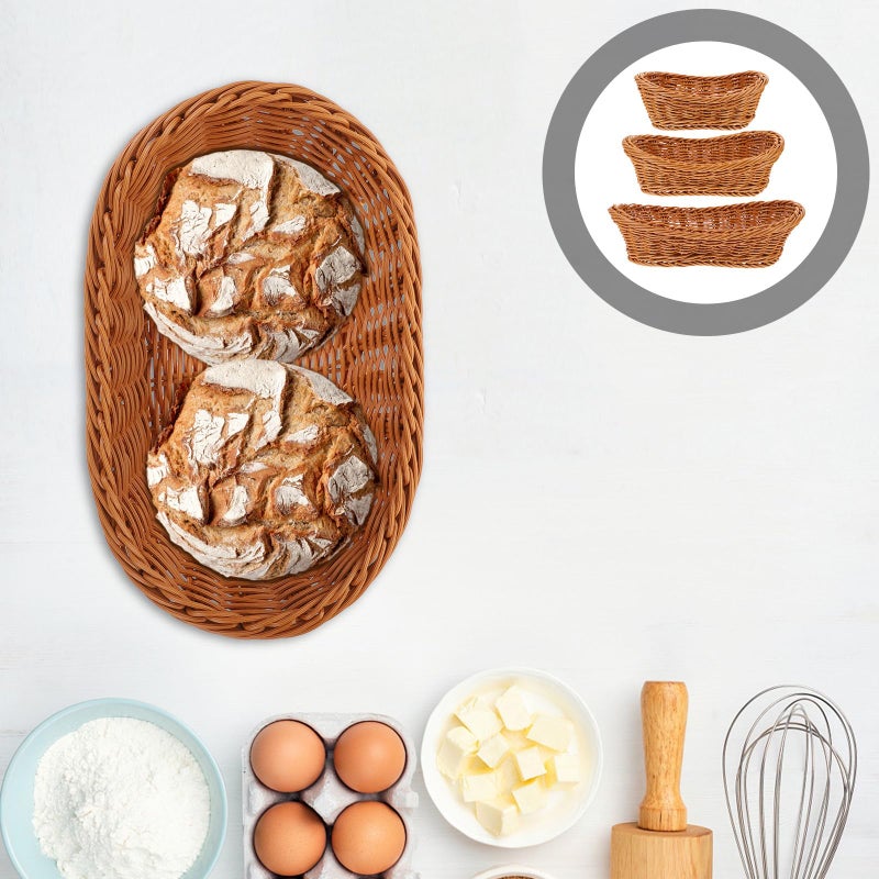 Hand Woven Rattan Bread Basket Set With Plastic Liner 3pcs Kitchen Storage - Image 5