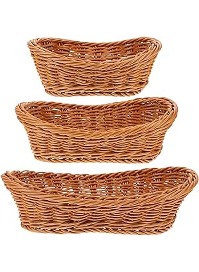 Hand Woven Rattan Bread Basket Set With Plastic Liner 3pcs Kitchen Storage - Image 1