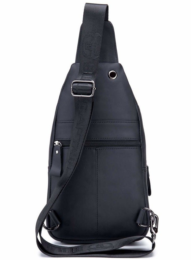 BULLCAPTAIN Mens Leather Crossbody Bag Shoulder Sling Bag Casual Daypacks Chest Bags for Travel Hiking Backpacks (Black) - Image 4