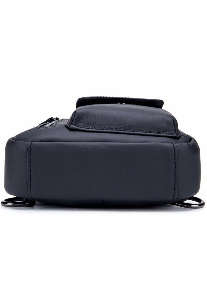 BULLCAPTAIN Mens Leather Crossbody Bag Shoulder Sling Bag Casual Daypacks Chest Bags for Travel Hiking Backpacks (Black) - Image 5