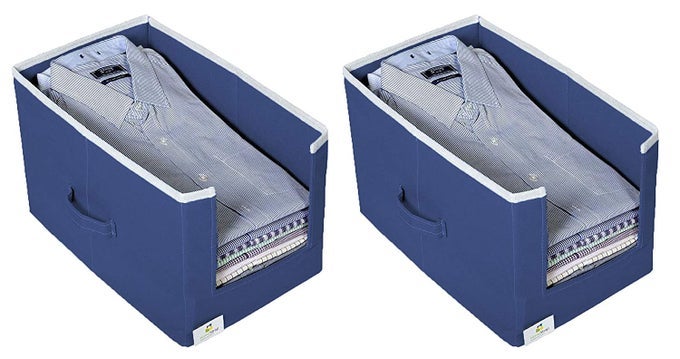 SET OF 2 NON WOVEN SHIRT STACKERCLOTH STORAGE FOLDABLE WARDROBECLOSET ORGANIZER WITH HANDLE FOR TSHIRTS SHIRTS CLOTHES NAVY BLUE