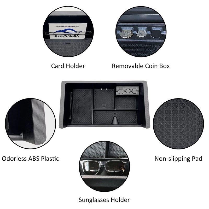 JOJOMARK صينية تنظيم كونسول وسط JOJOMARK متوافقة مع ملحقات GMC Sierra 2014-2018، (2015-2020) Yukon/Chevy Tahoe Silverado Suburban، صندوق تخزين مسند الذراع يحل محل 22817343 (أسود) - Image 5