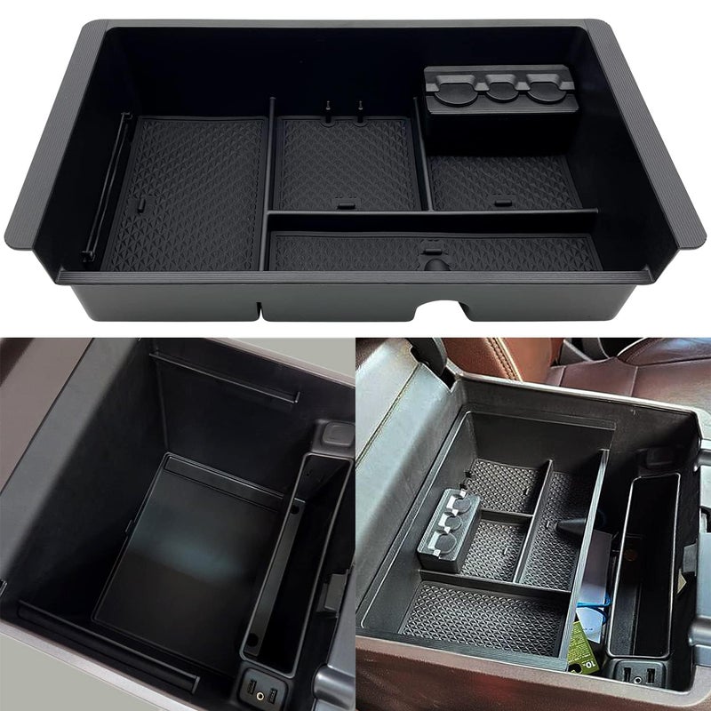 JOJOMARK صينية تنظيم كونسول وسط JOJOMARK متوافقة مع ملحقات GMC Sierra 2014-2018، (2015-2020) Yukon/Chevy Tahoe Silverado Suburban، صندوق تخزين مسند الذراع يحل محل 22817343 (أسود) - Image 1