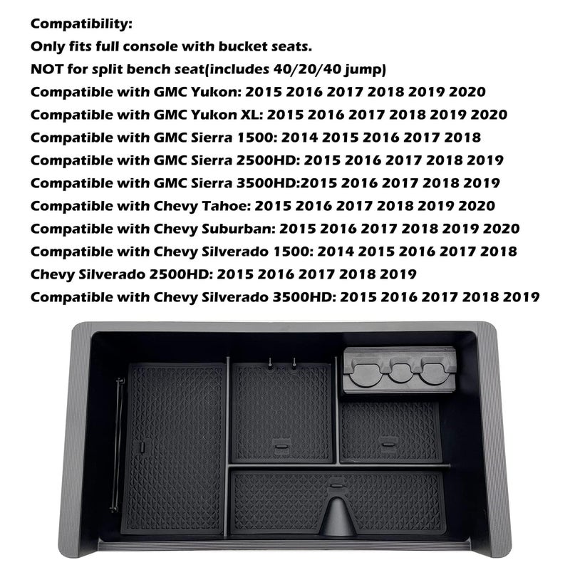 JOJOMARK صينية تنظيم كونسول وسط JOJOMARK متوافقة مع ملحقات GMC Sierra 2014-2018، (2015-2020) Yukon/Chevy Tahoe Silverado Suburban، صندوق تخزين مسند الذراع يحل محل 22817343 (أسود) - Image 2