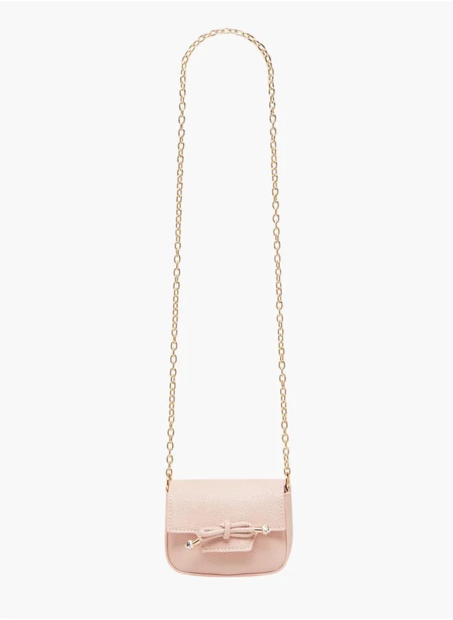 Little Missy Girls Bow Accent Crossbody Bag with Chain Strap and Button Closure