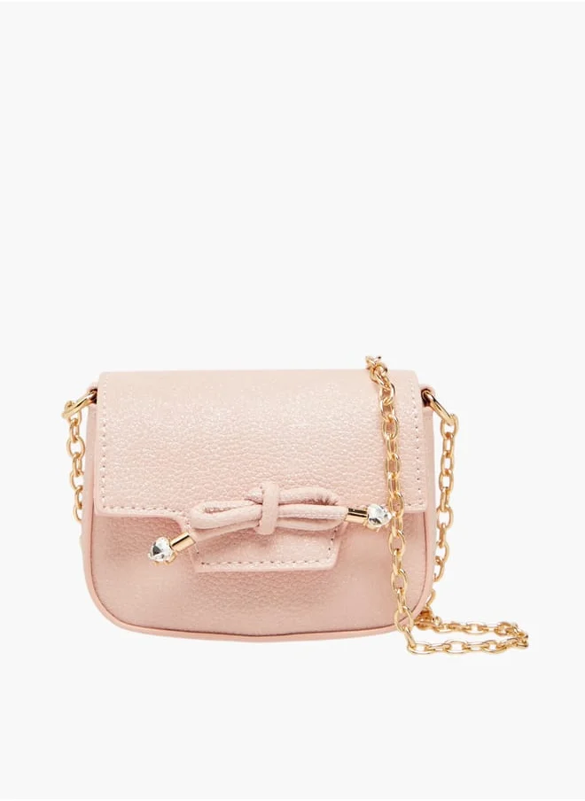 Little Missy Girls Bow Accent Crossbody Bag with Chain Strap and Button Closure