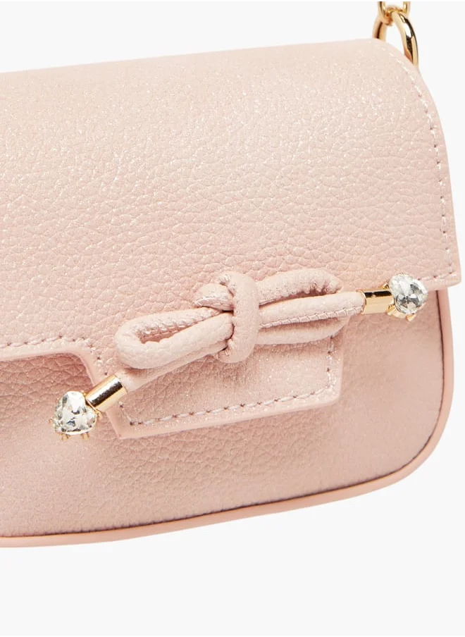 ميسي الصغيرة Girls Bow Accent Crossbody Bag with Chain Strap and Button Closure