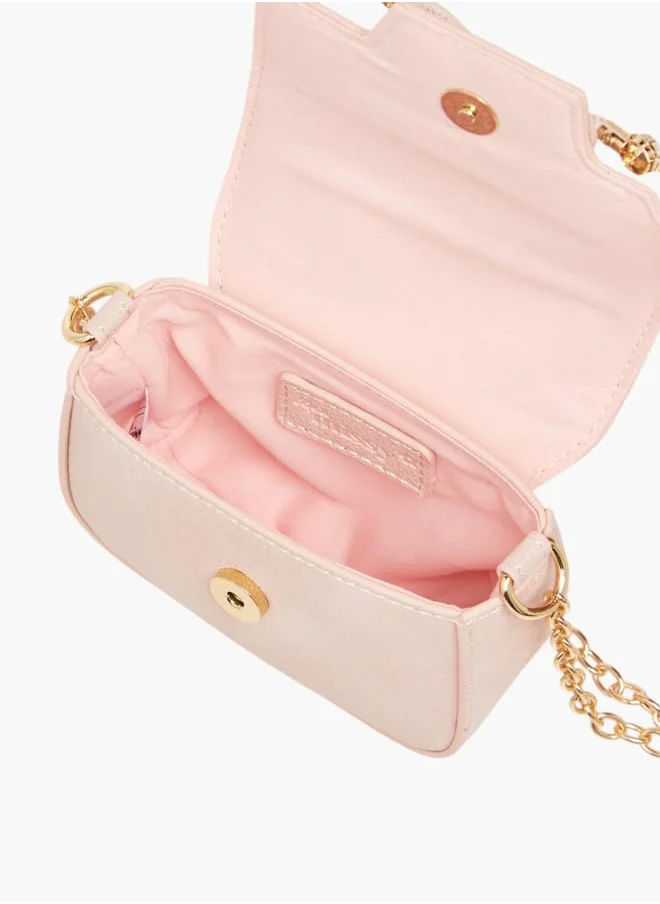 ميسي الصغيرة Girls Bow Accent Crossbody Bag with Chain Strap and Button Closure
