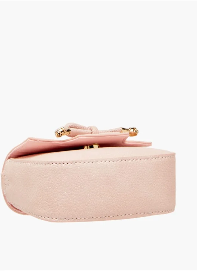 ميسي الصغيرة Girls Bow Accent Crossbody Bag with Chain Strap and Button Closure