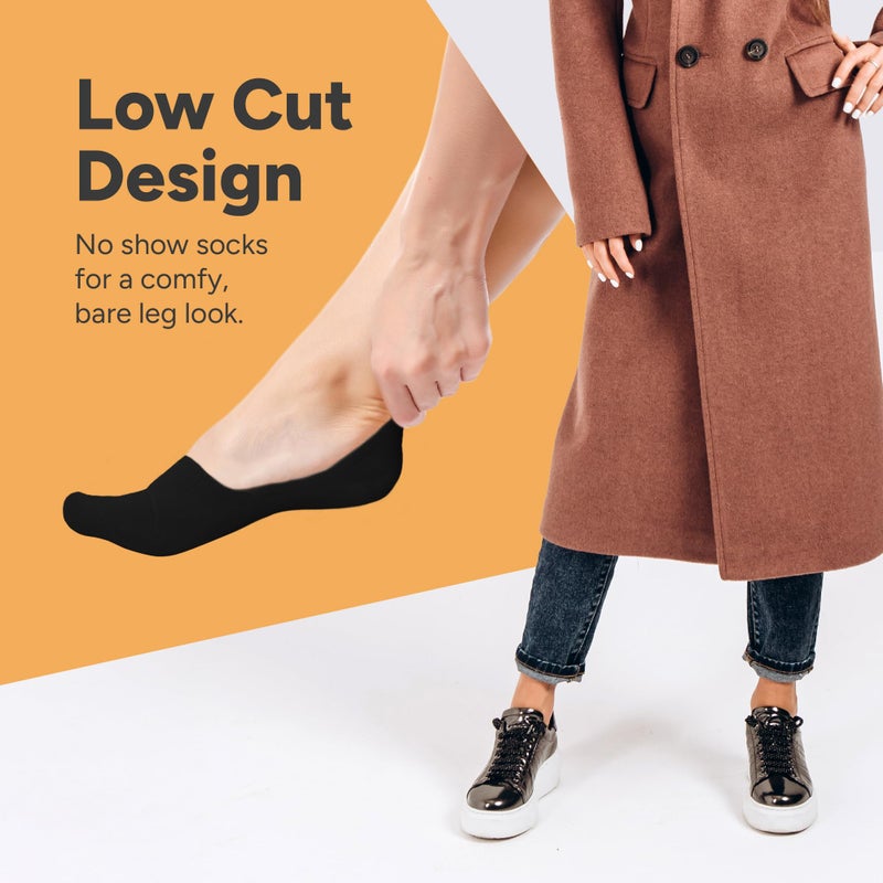 Eedor Women's No Show Socks, Comfy and Breathable Non-Slip, Low Cut Invisible Liner Socks for Casual and Formal Wear, Durable, Soft, Stretchable Fabric - 3 Pairs, Medium, Size 7-8 - Black - Image 2