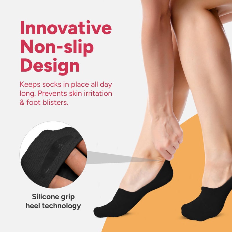 Eedor Women's No Show Socks, Comfy and Breathable Non-Slip, Low Cut Invisible Liner Socks for Casual and Formal Wear, Durable, Soft, Stretchable Fabric - 3 Pairs, Medium, Size 7-8 - Black - Image 5