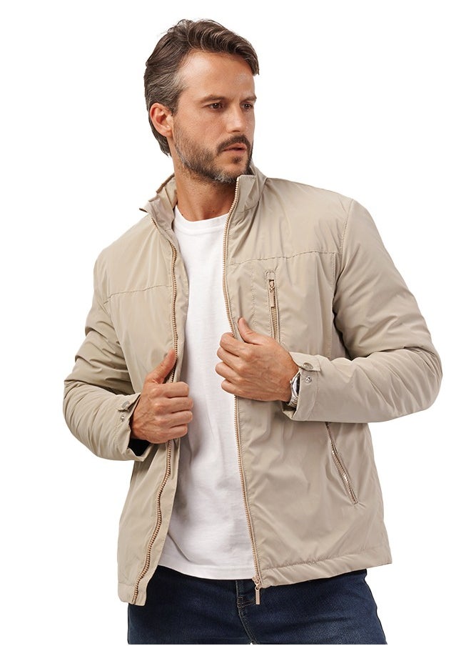 clever Men's Waterproof Jacket - Fiber Lined- Beige  - Image 2