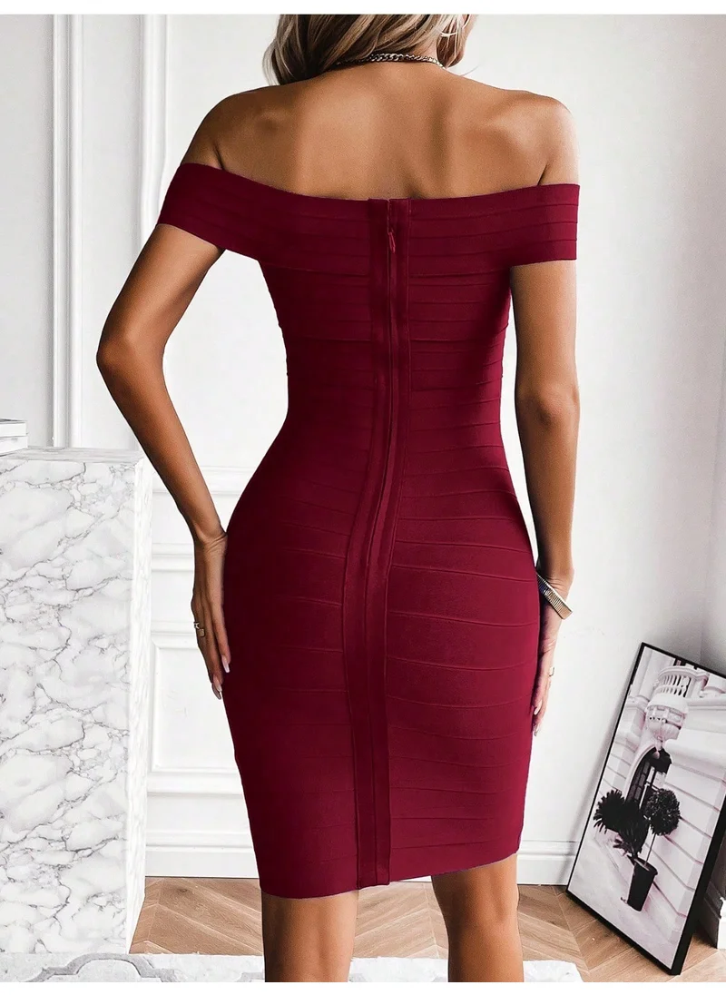 Madam Uniq Burgundy Strapless Bandage Dress Wedding Guest Party Dresses