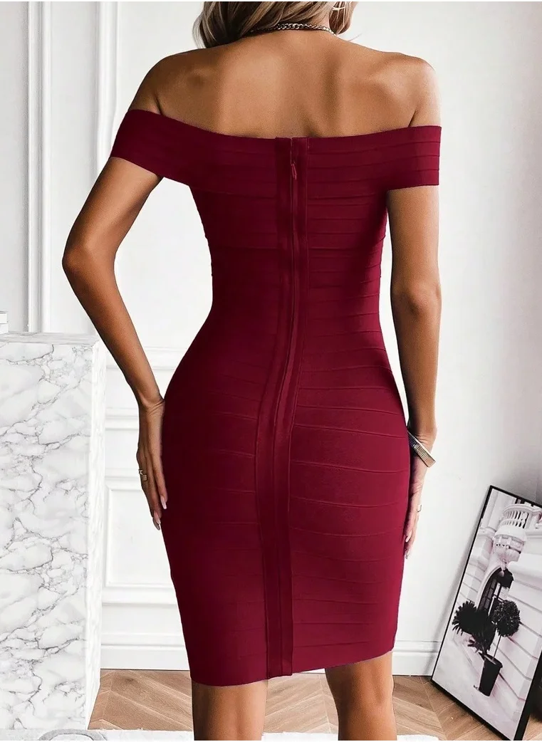 Madam Uniq Burgundy Strapless Bandage Dress Wedding Guest Party Dresses
