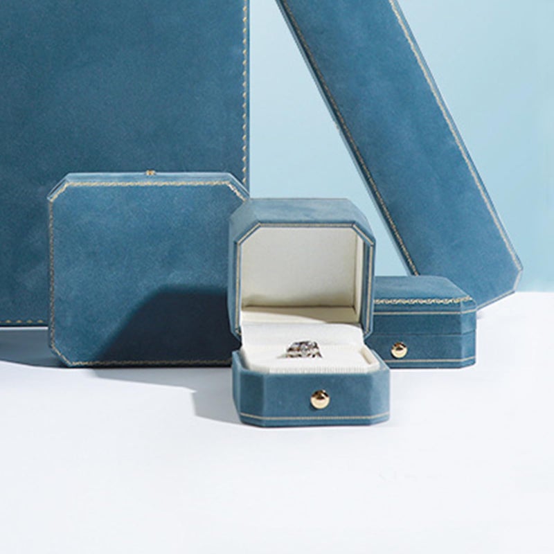 WHSLILR Velvet Ring Box - Octagon Engagement Ring Box with Hinged Lid for Proposal Engagement Wedding, Proposal Ring Case Jewelry Box with Gold Lace PRB001 - Image 5