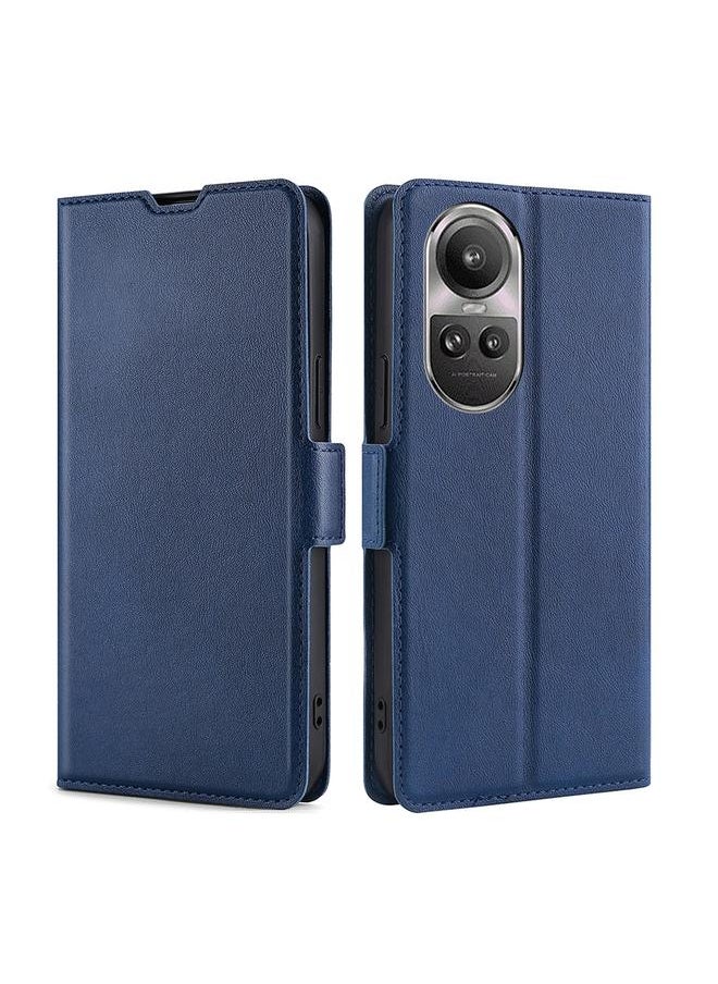 ماركة غير محددة جراب هاتف جلدي أفقي رفيع للغاية مع مشبك جانبي لهاتف OPPO Reno10 5G / Pro 5G Global (أزرق) 
