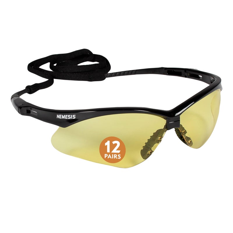 KleenGuardâ„¢ V30 Nemesisâ„¢ Safety Glasses (25659), Amber (Yellow) Lenses, Black Frame, Unisex for Men and Women (Qty 12) - Image 1
