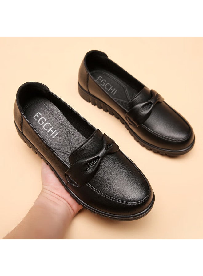 Egchi Women's Shoes, Middle-aged And Elderly Mom Shoes, Ladies Leather Shoes, Loafers, H7523, Black, Size 35 - Image 4