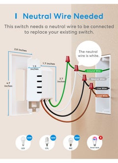 meross meross Smart Dimmer Switch, Single Pole WiFi Light Switch Works with Apple HomeKit, Alexa, Remote/Voice Control and Schedule, Neutral Wire Required, 2.4GHz WiFi Only, No Hub Required, 2 Pack  - Image 2