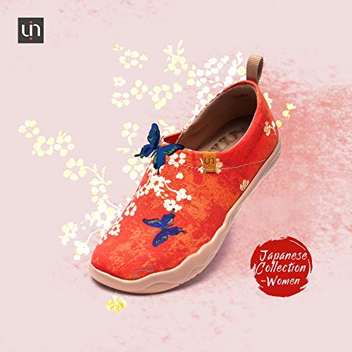 UIN Women's Walking Flats Travel Walking Slip On Loafers Lightweight Comfortable Casual Painted Canvas Sneakers Sakura (40) - Image 2