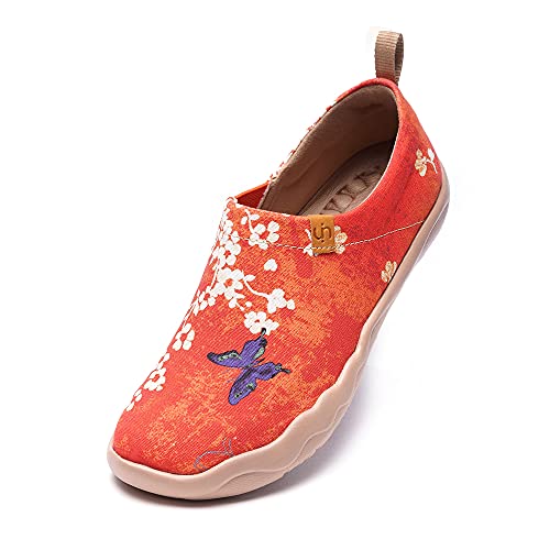 UIN Women's Walking Flats Travel Walking Slip On Loafers Lightweight Comfortable Casual Painted Canvas Sneakers Sakura (40) - Image 1