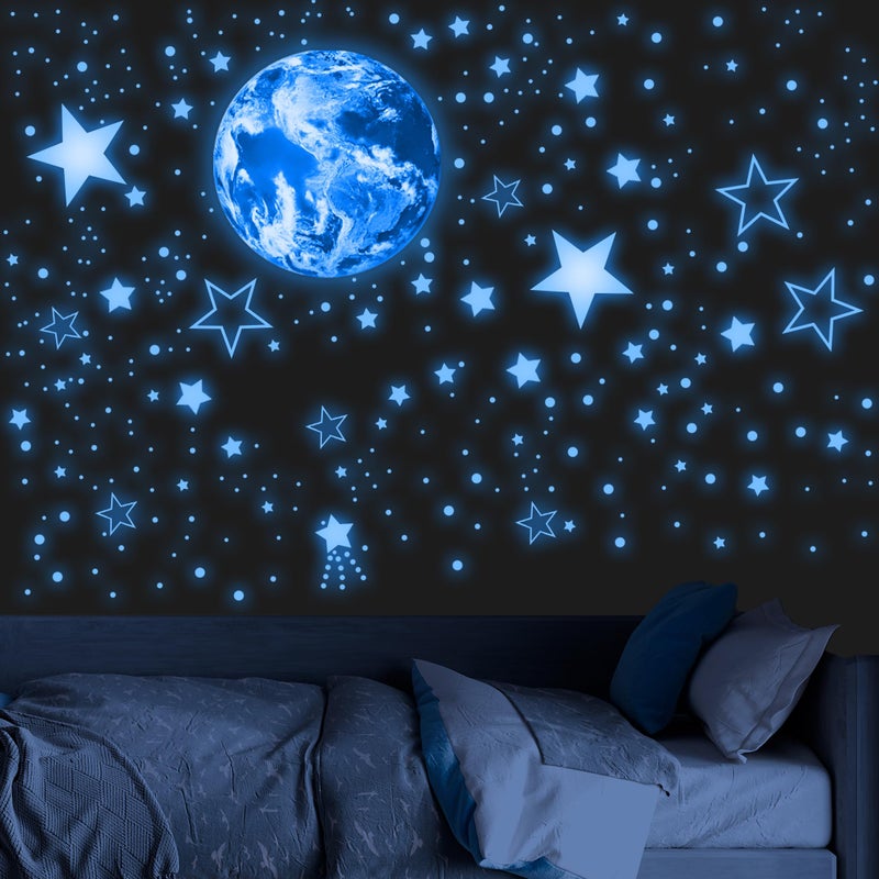 Robmoda 965 PCS Glow in The Dark Stars and Earth for Ceiling Luminous Stars and Planet Wall Decals Kids Room Decor Glowing Galaxy Wall Stickers for Nursery Decorations Blue - Image 3