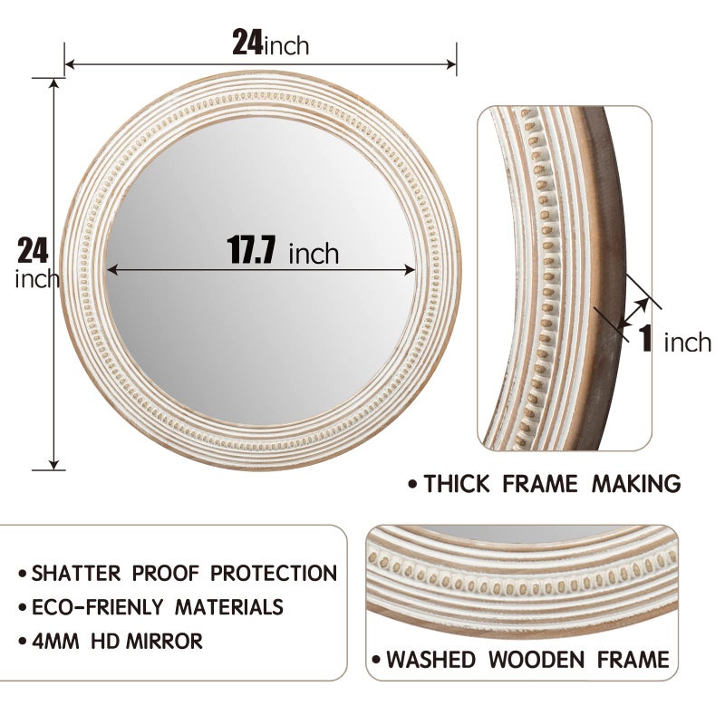 Reflinto 24 inches Wood Round Decorative Mirrors for Wall Decor, Rustic Circle Mirror for Bedroom, Bathroom, Living Room, Entryway Boho Mirror for Home and Office - Image 5