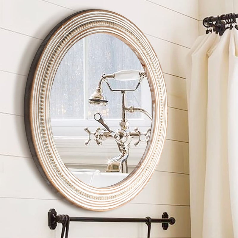 Reflinto 24 inches Wood Round Decorative Mirrors for Wall Decor, Rustic Circle Mirror for Bedroom, Bathroom, Living Room, Entryway Boho Mirror for Home and Office - Image 3