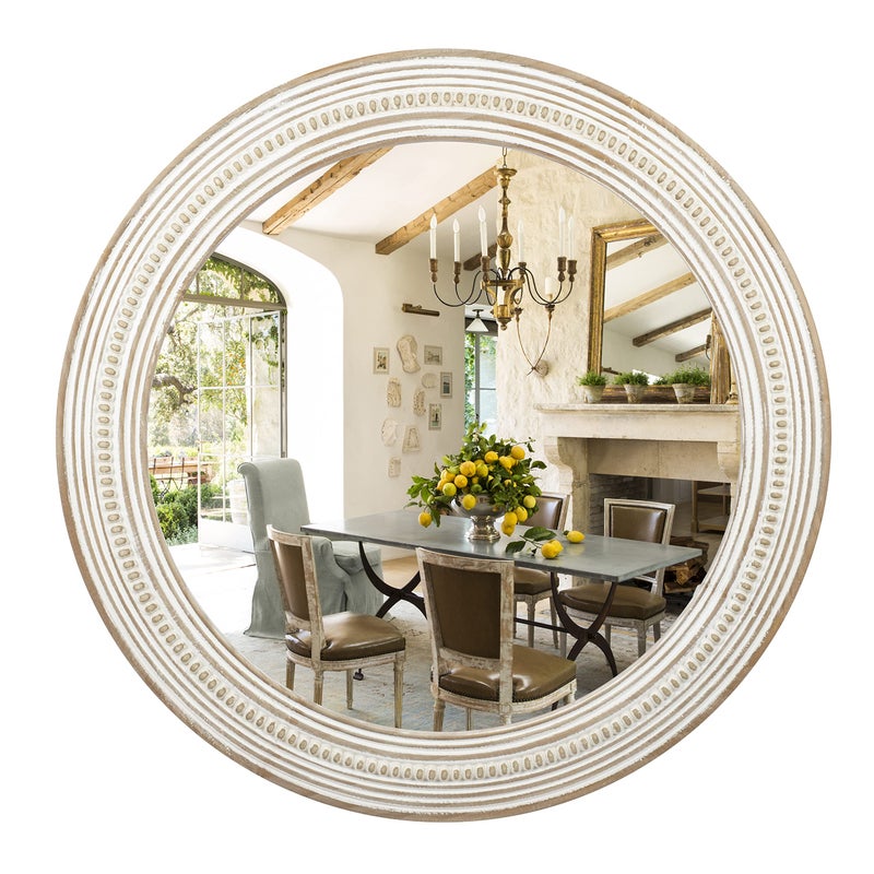 Reflinto 24 inches Wood Round Decorative Mirrors for Wall Decor, Rustic Circle Mirror for Bedroom, Bathroom, Living Room, Entryway Boho Mirror for Home and Office - Image 1