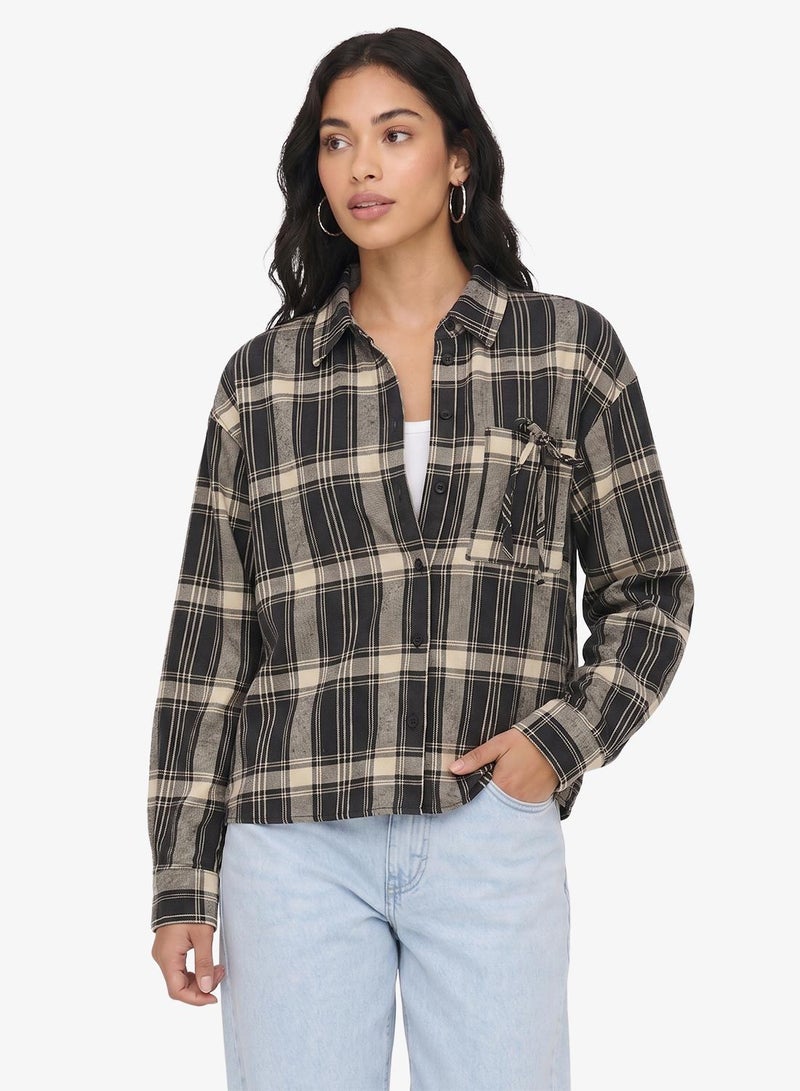ONLY Onlagda Short Check Long Sleeve Shirt - Image 2
