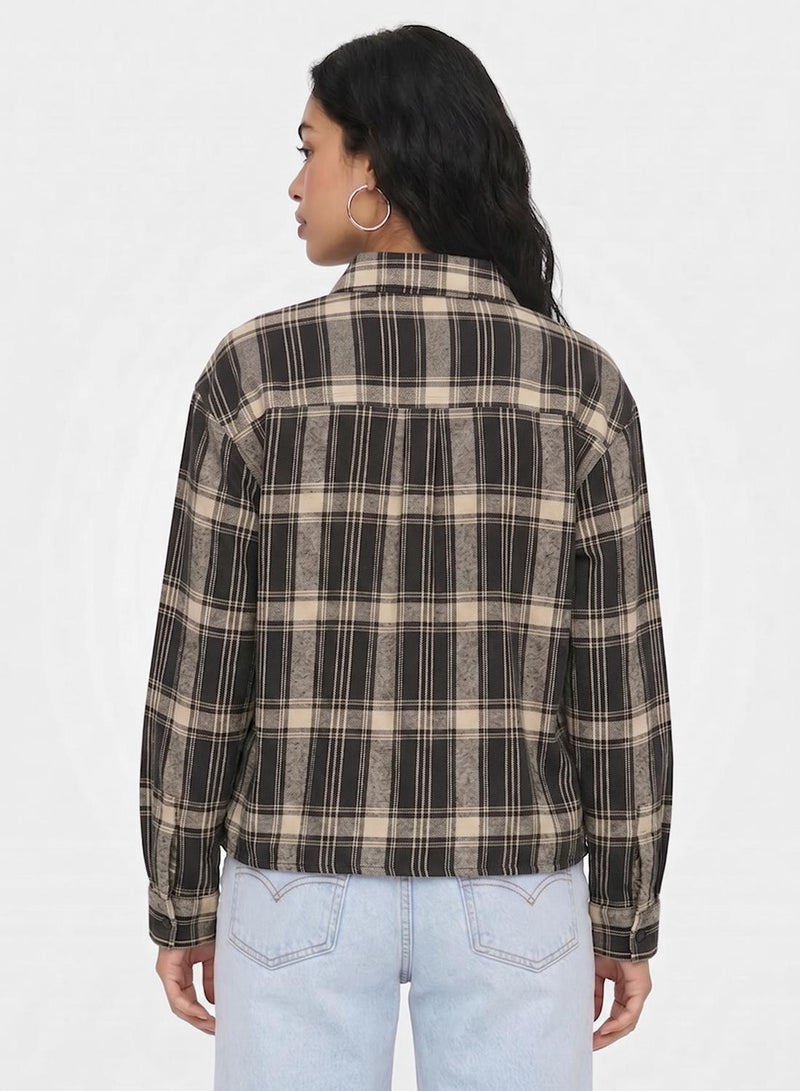ONLY Onlagda Short Check Long Sleeve Shirt - Image 3