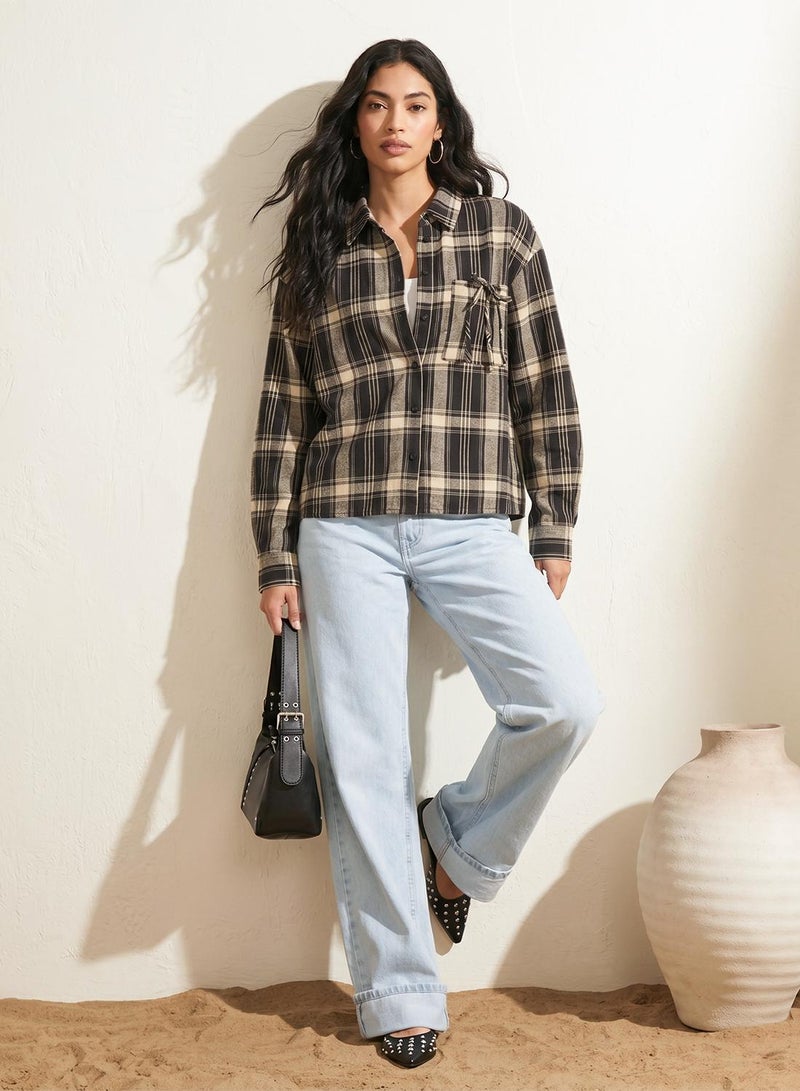 ONLY Onlagda Short Check Long Sleeve Shirt - Image 1