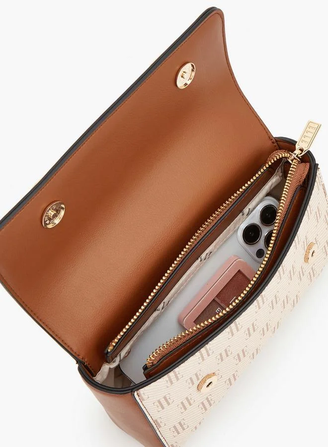 Elle TAN Monogram Satchel Bag With Detachable Strap for Women | Best Price UAE