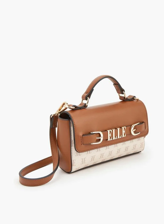 Elle TAN Monogram Satchel Bag With Detachable Strap for Women | Best Price UAE