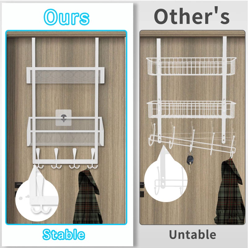 Kaiferty Over The Door Hooks Organizer,Coat Rack with 12 Hooks and 2 Mesh Baskets,Back of Door Storage Organizer for Bathroom,Bedroom,Kitchen,Office(White) - Image 2