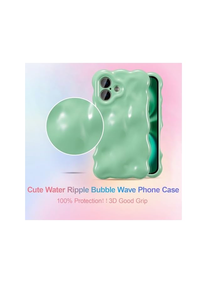 Ripple Case for iPhone 17, Cute Silver Cover Wave Shape for iPhone Case Pretty Aesthetic 3D Phone Cover, Water Ripple Shell 3D Chrome Design for Women and Girl, Green - Image 5