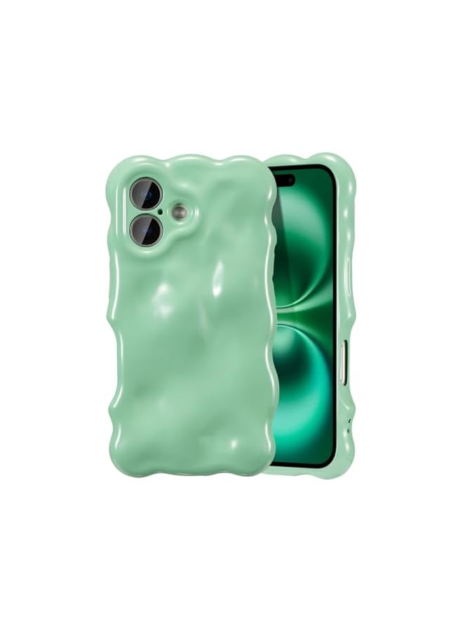 Ripple Case for iPhone 17, Cute Silver Cover Wave Shape for iPhone Case Pretty Aesthetic 3D Phone Cover, Water Ripple Shell 3D Chrome Design for Women and Girl, Green - Image 2