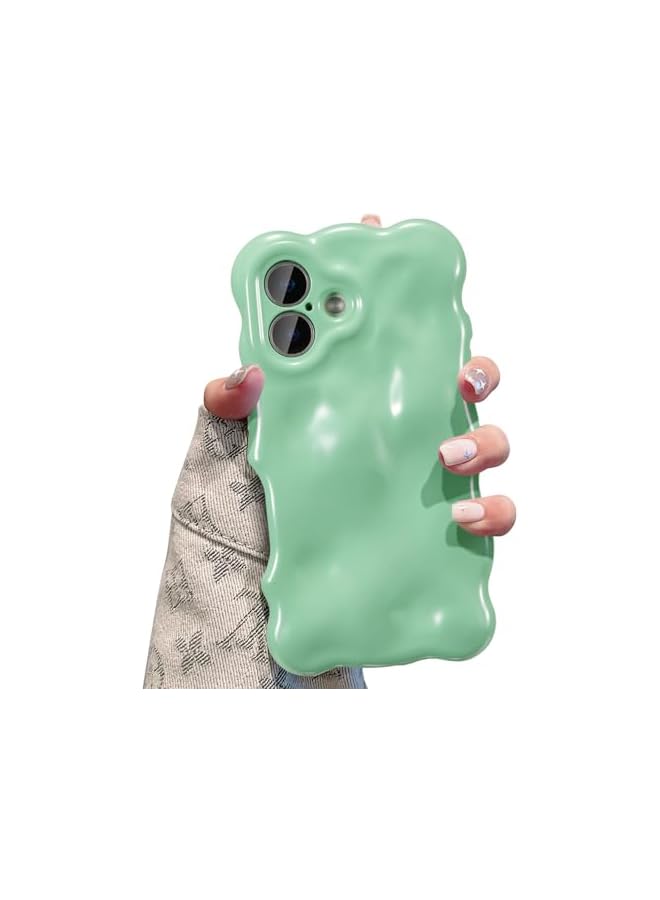 Ripple Case for iPhone 17, Cute Silver Cover Wave Shape for iPhone Case Pretty Aesthetic 3D Phone Cover, Water Ripple Shell 3D Chrome Design for Women and Girl, Green - Image 1