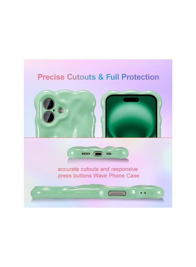 Ripple Case for iPhone 17, Cute Silver Cover Wave Shape for iPhone Case Pretty Aesthetic 3D Phone Cover, Water Ripple Shell 3D Chrome Design for Women and Girl, Green - Image 3