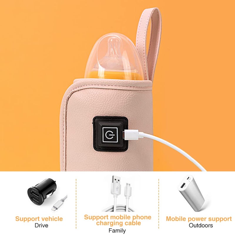 DENPETEC سخان زجاجة الرضاعة، حافظ حرارة الحليب USB، دفء لطيف للحفاظ على درجة الحرارة المثالية لحليب الأطفال، يستخدم لحليب الأطفال، يستخدم في المنزل، في الخارج وفي السيارة، تسخين بطيء للحفاظ على الدفء (وردي) - Image 5