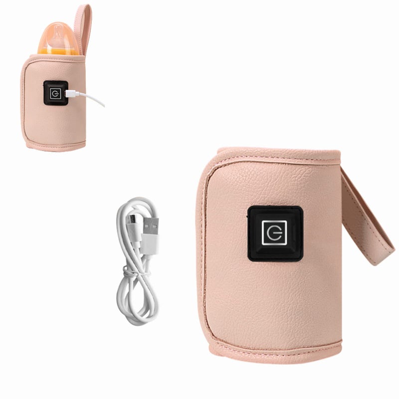 DENPETEC سخان زجاجة الرضاعة، حافظ حرارة الحليب USB، دفء لطيف للحفاظ على درجة الحرارة المثالية لحليب الأطفال، يستخدم لحليب الأطفال، يستخدم في المنزل، في الخارج وفي السيارة، تسخين بطيء للحفاظ على الدفء (وردي) - Image 1