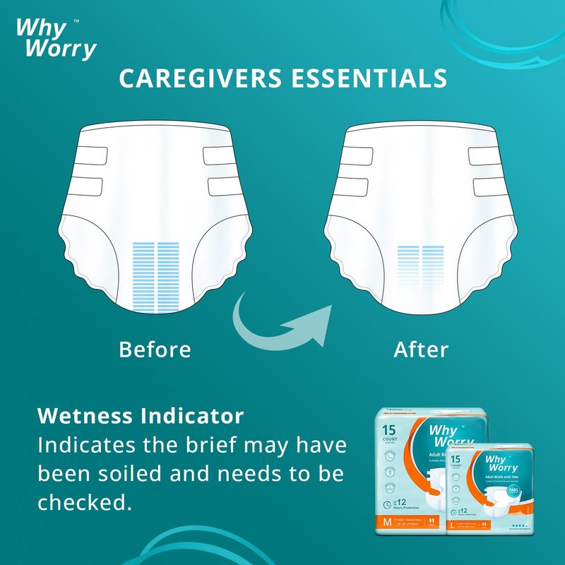 WhyWorry Adult Diapers with Tabs, Disposable Incontinence Briefs for Women & Men with Maximum Absorbency, Adult Briefs for Incontinence Overnight, Odor Control, Unisex, Medium, 15 Count - Image 5
