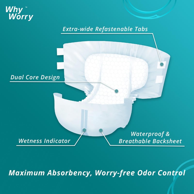 WhyWorry Adult Diapers with Tabs, Disposable Incontinence Briefs for Women & Men with Maximum Absorbency, Adult Briefs for Incontinence Overnight, Odor Control, Unisex, Medium, 15 Count - Image 4